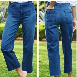 FRANK & EILEEN Kinsale Denim Pants 1977 Medium Blue Wash Size 4 Raw Hem